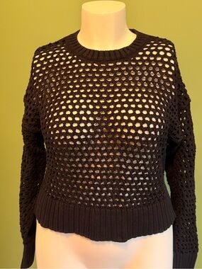 Old Navy Black Open-Weave Crewneck Sweater Small